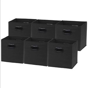 6 Pack Black Foldable Cube Storage Bin with Handle